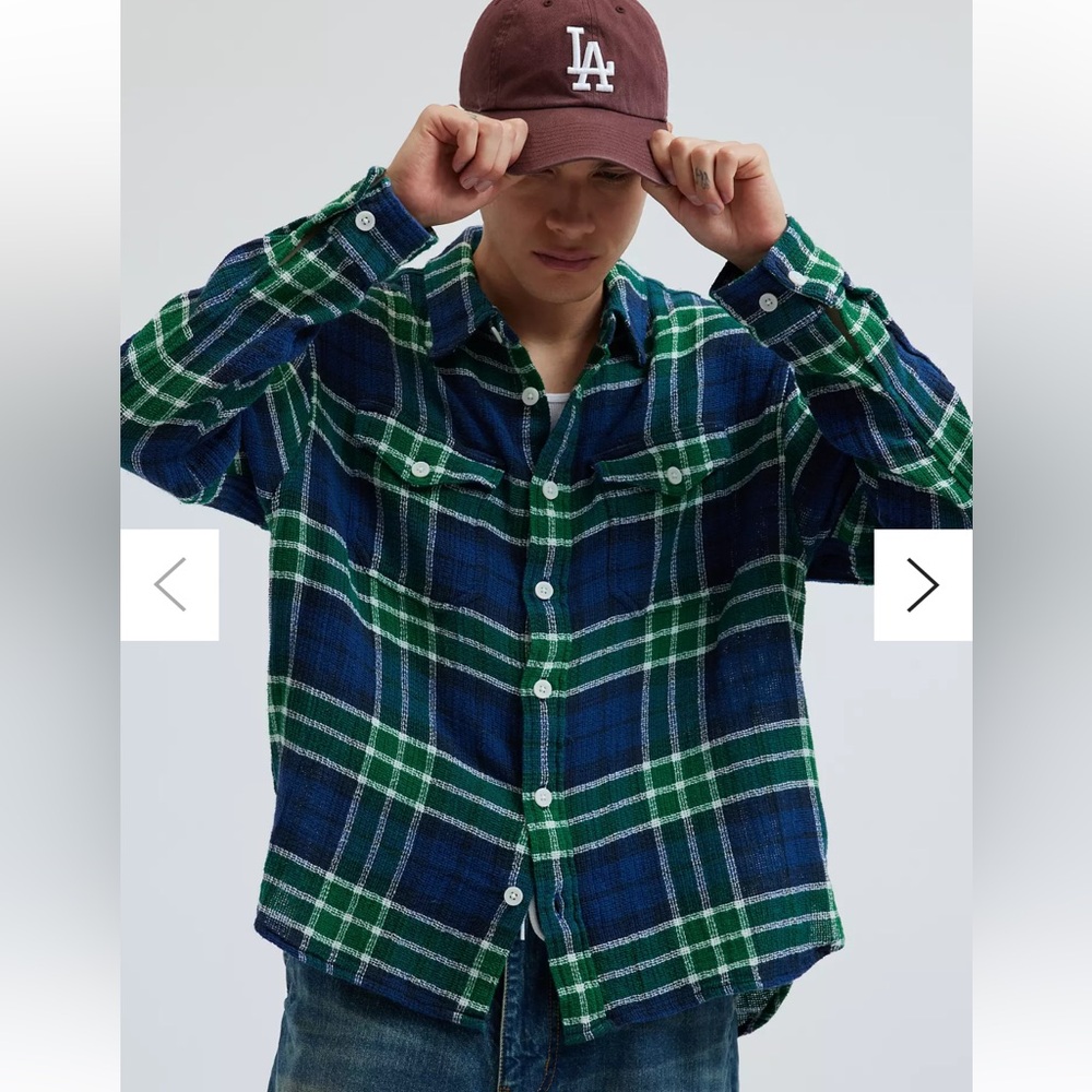 BDG Open Weave Plaid Button-Down Overshirt